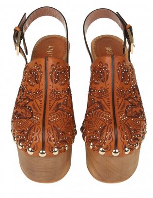 RED Valentino Embellished Leather & Wood Clogs
