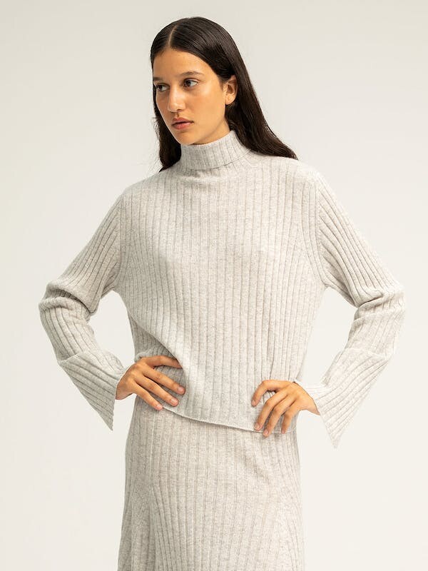 Pure Cashmere NYC Turtleneck Rib Sweater Grey ShopStyle