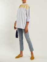 Thumbnail for your product : Jupe By Jackie Chao Yoke-embroidered Striped Cotton Top - Womens - White Stripe