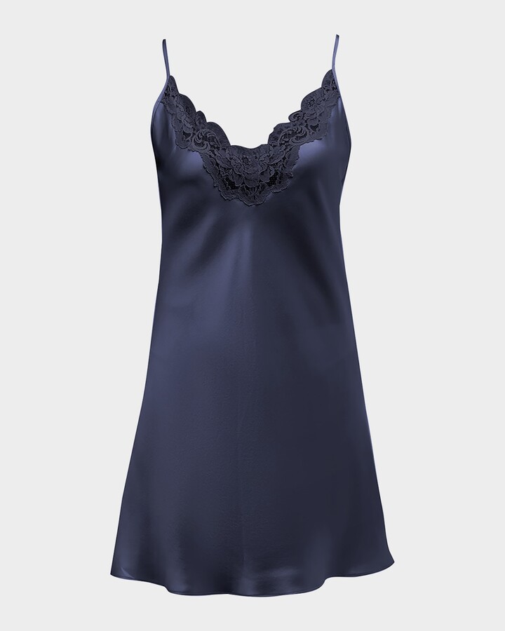 Christine Lingerie Bijoux Lace-Trim Silk Chemise