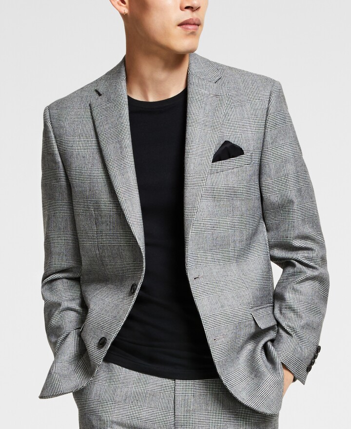 Bar III Men's SlimFit Black/White Plaid Suit Jacket, Created for Macy