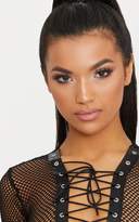 Thumbnail for your product : PrettyLittleThing Black Fishnet Lace Up Thong Bodysuit