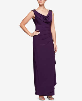 Alex Evenings Embellished Draped Cowl-Neck Gown