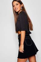Thumbnail for your product : boohoo Petite Polka Dot Plisse Frill Detail Top