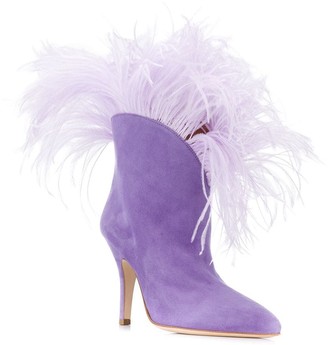 Paris Texas Lilla feather-trimmed ankle boots