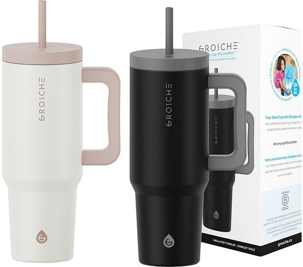 Grosche ASPEN 40-oz. Insulated Tumbler with Handle and Straw 2-pk.