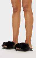 Thumbnail for your product : PrettyLittleThing Black Faux Fur Studded Slider