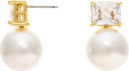 Rivka Friedman Cubic Zirconia and Pearl Drop Stud Earring