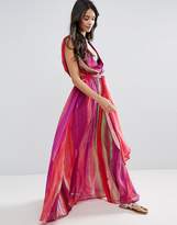 Thumbnail for your product : ASOS DESIGN Beach Plunge Pleated Maxi in Rainbow Print