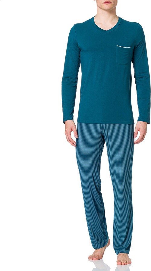Schiesser Herren Schlafanzug Lang V-Ausschnitt Pyjamaset