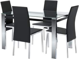 clear Argos Home Fitz Glass Dining Table & 4 Black Chairs