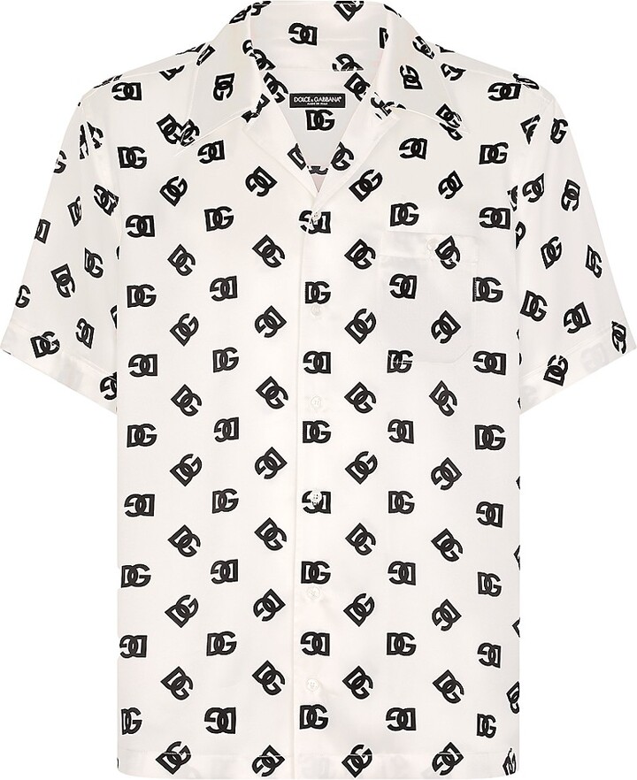 Dolce & Gabbana Silk Twill Hawaiian Shirt With Dg Logo Print in