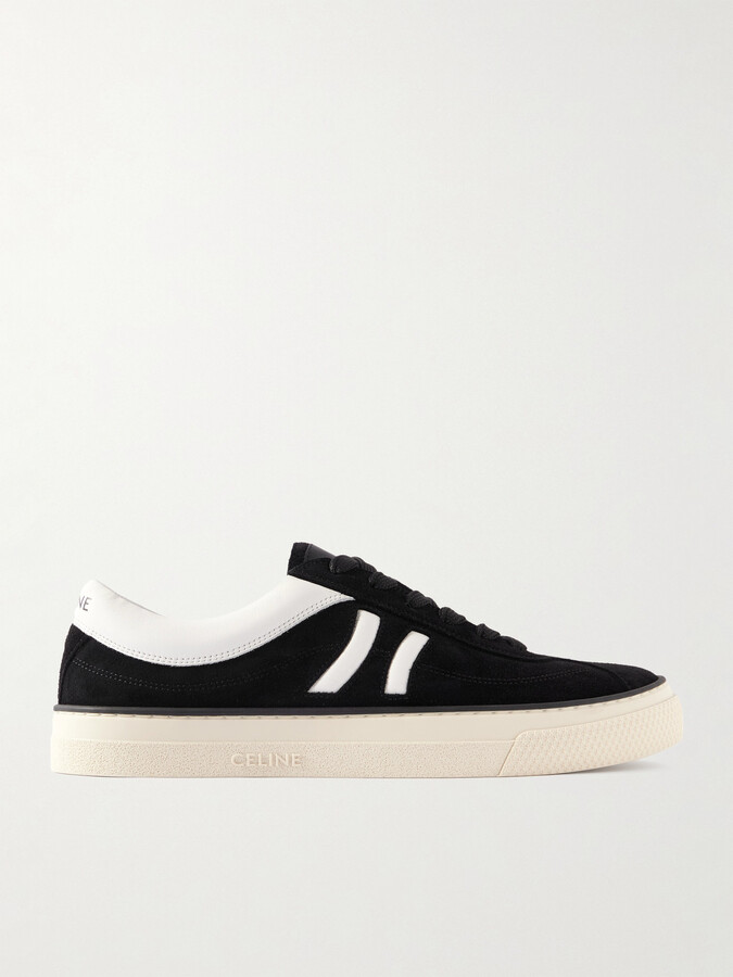 Celine Logo-Print Leather-Trimmed Suede Sneakers