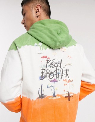 Blood Brother printed tie dye hoodie in khaki multi
