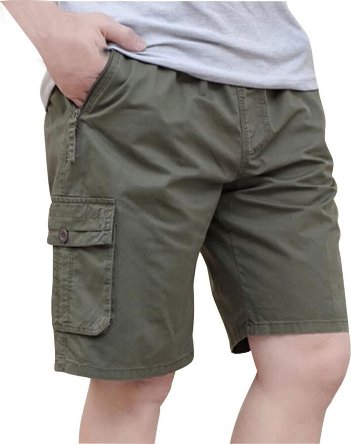 Putaowor Men's Elastic Waist Cotton Cargo Shorts with Zipper Fly