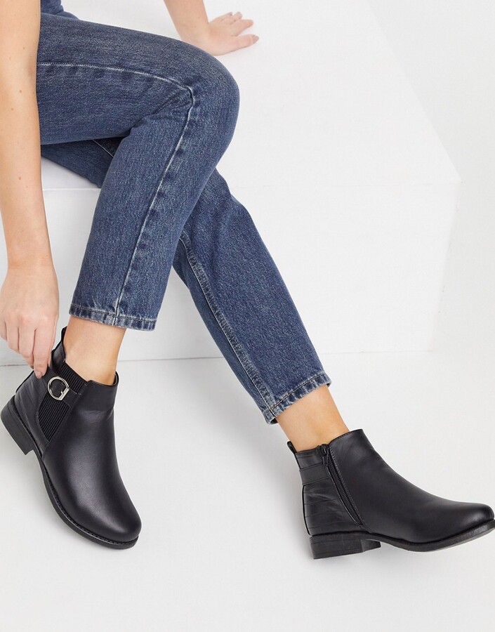 New Look flat ankle boot with buckle in black - ShopStyle