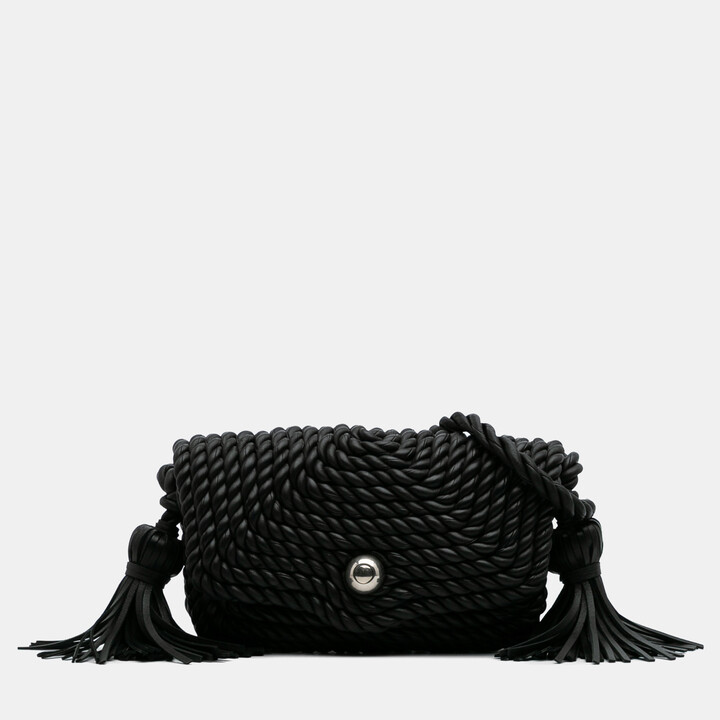 Bottega Veneta Black Lambskin Torchon Classic Tasseled Twisted Crossbody