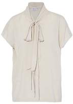 Brunello Cucinelli Pussy-Bow Bead-Embellished Stretch-Silk Blouse