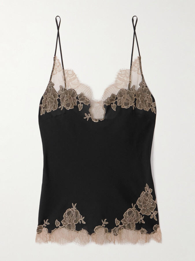 Carine Gilson - Lace-trimmed Silk-satin Camisole - Black
