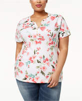 Thumbnail for your product : Karen Scott Plus Size Printed Short-Sleeve Henley Top, Created for Macy's