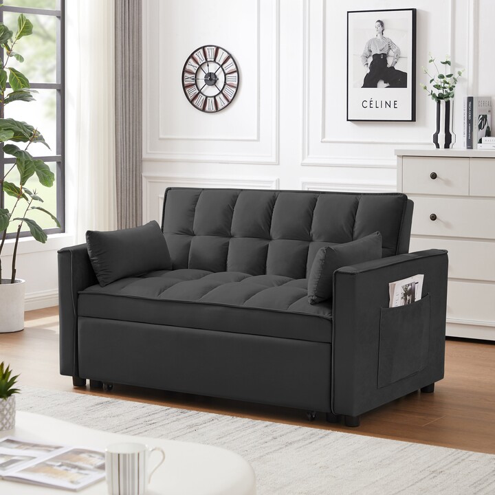 IGEMANINC 3 in 1 Convertible Sleeper Sofa Bed Modern Velvet Loveseat