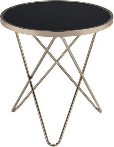 Wrought Studio Black Glass Top Round End Table With Champagne Finish Overlapped \