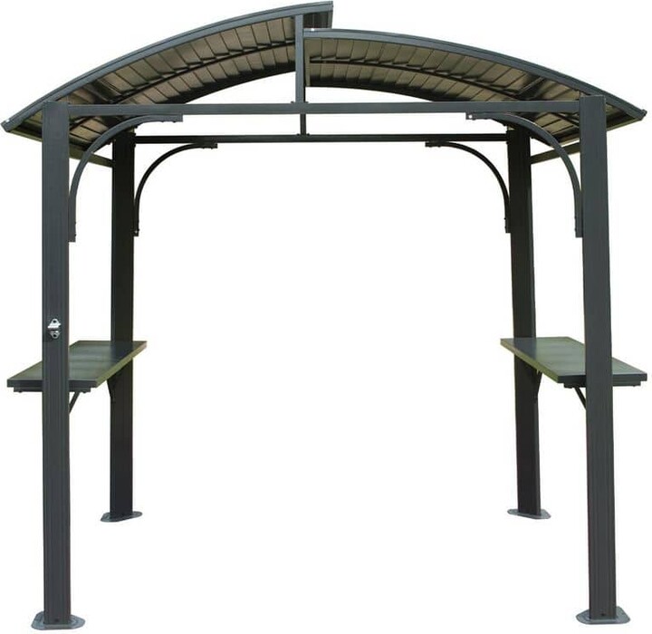 ToolCat 8 ft. x 5.1 ft. Arc Roof,Grill Canopy for Outdoor Grill Double Galvanized Steel Roof and 2-Side Shelves,BBQ Gazebo Grill