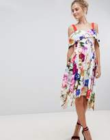 Thumbnail for your product : ASOS Design Botanical Floral Cold Shoulder Midi Prom Dress