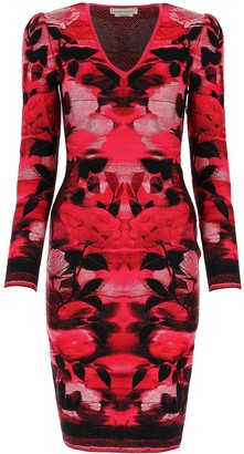 Alexander McQueen V-Neck Printed Fitted Dress