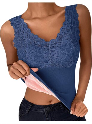 Thickened And Fleece-lined Comfortable Push-up Strappy Camisole With Lace  And Padded Bra, Keep Warm In Autumn And Winter