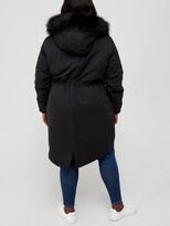 Thumbnail for your product : V By Very Curve Longline Faux Fur Trim Parka - Black