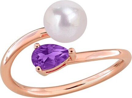 Rina Limor Fine Jewelry Rose Gold-Plated Silver 0.35 Ct. Tw. Gemstone & 6-6.5Mm Pearl Ring