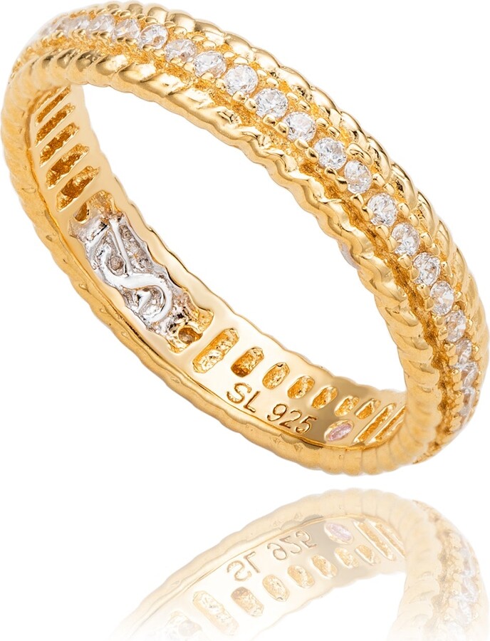 Suzy Levian White Sterling Silver Cubic Zirconia French Filigree Eternity Band