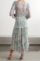 Thumbnail for your product : LoveShackFancy Carrillo Asymmetric Shirred Floral-print Georgette Dress - Sky blue