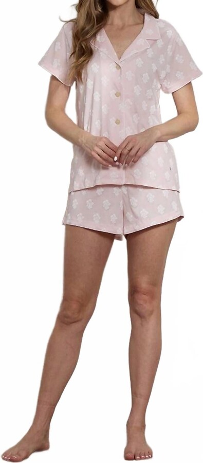 The Sleep Code Women's Printed Organic Pima Cotton Short Pj Set In Rose Quartz Floral