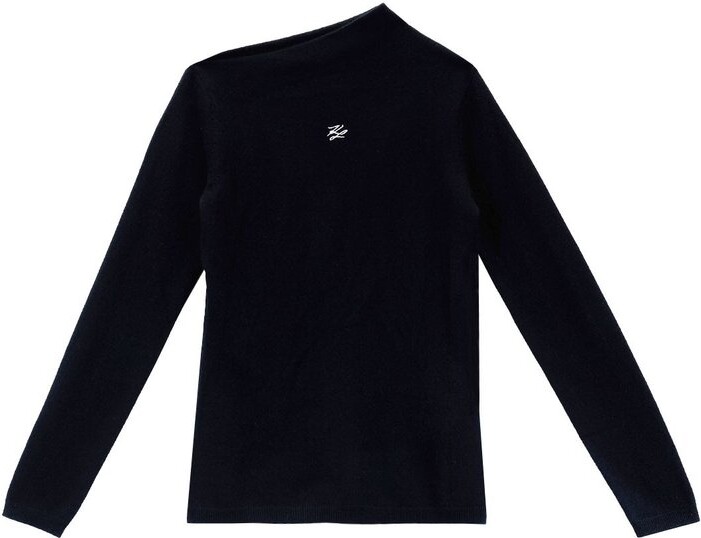 Karl Lagerfeld Paris Logo Embroidered Asymmetric Neck Jumper