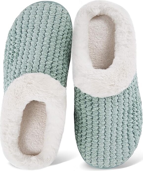 Women's Memory Foam Slippers Comfort Wool-Like Plush Fleece Lined House Shoes for Indoor & Outdoor