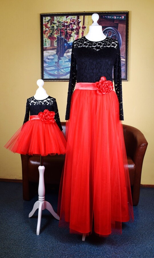 Etsy Red Black Mother Daughter Matching Dress Mommy & Me Outfits Matching Christmas First Birthday Dresses