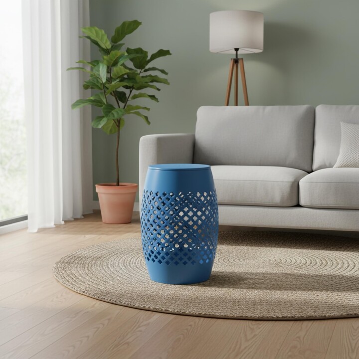 AC Pacific Outdoor Indoor Lace-Cut Iron Drum Side Table