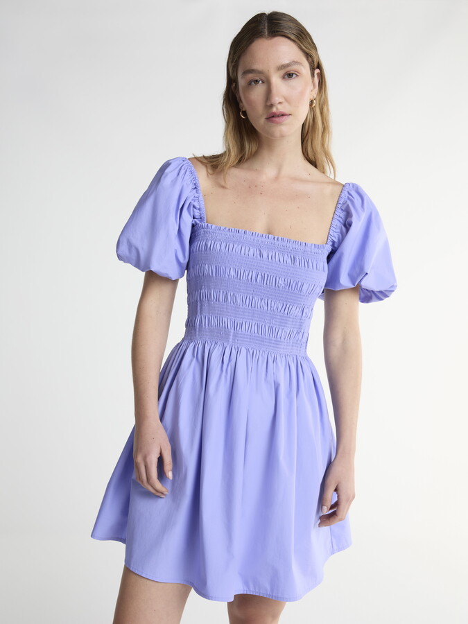 Scoop Women’s and Women’s Plus Cotton Smocked Mini Dress with Puff Sleeves, Sizes XS-4X