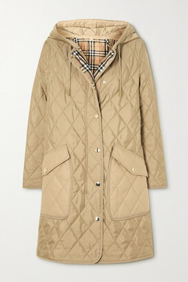 Burberry Quilted Shell And Gabardine Hooded Coat - Beige - small