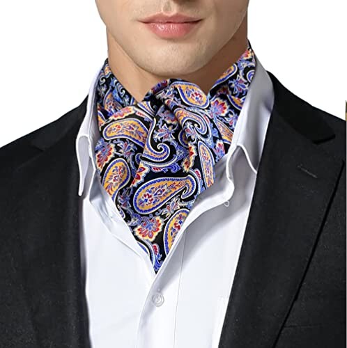 Remo Sartori Made in Italy Men's Black Flower Self Cravat Ascot Tie ...