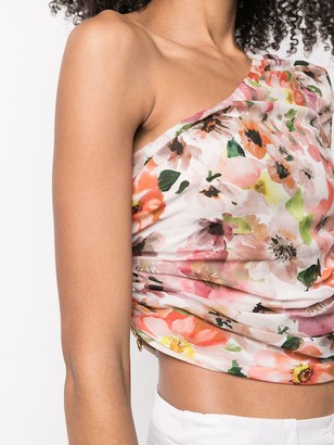Patrizia Pepe Ruched One-Shoulder Floral Print Top