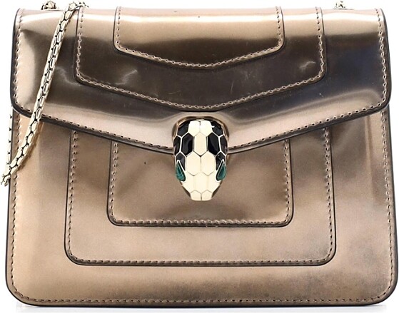 Pre-Owned Bvlgari Small Serpenti Forever Square Shoulder Bag Metallic Leather