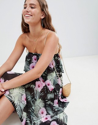 ASOS DESIGN Floaty Layer Bandeau Maxi Beach Dress In Tropical Print