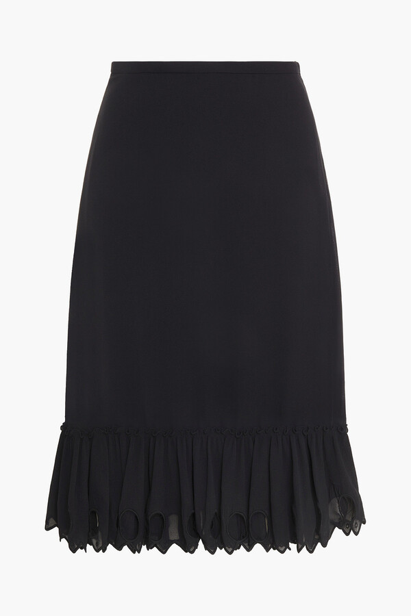 See by Chloe Fluted broderie anglaise-trimmed georgette skirt - ShopStyle