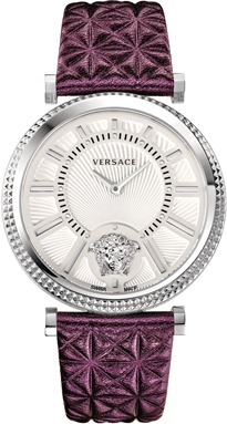 Versace v-helix Silver Dial Violet Quilted Leather Strap.