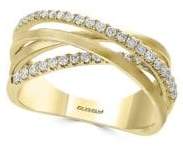 Effy Crossed 14K Yellow Gold Diamond Studded Ring