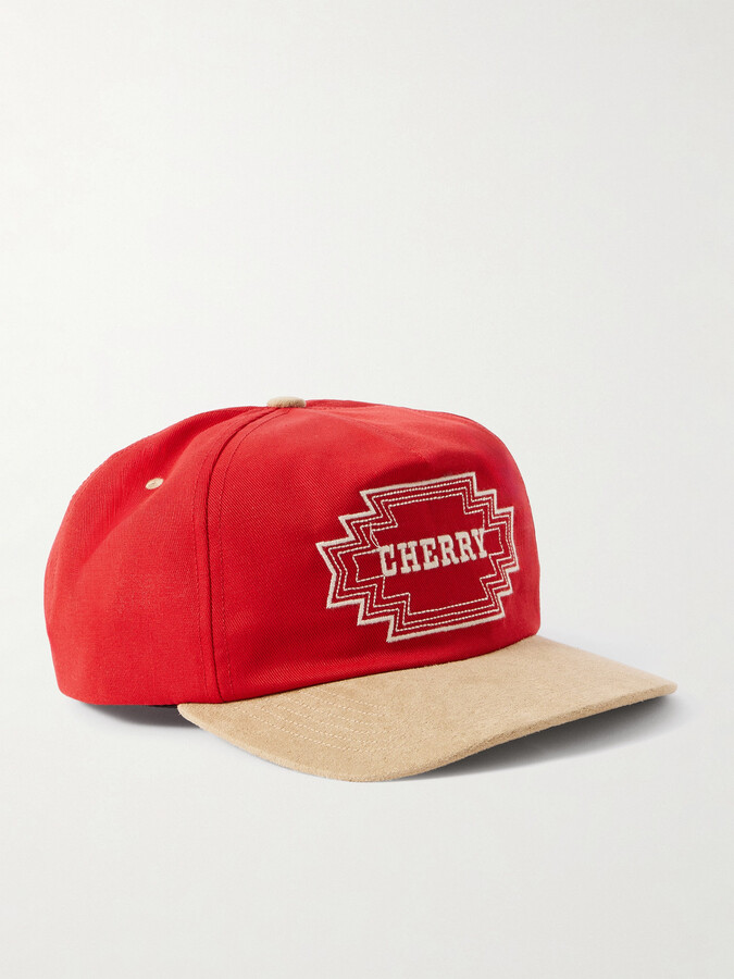 Cherry Los Angeles Navajo Suede-Trimmed Logo-Embroidered Twill Baseball Cap