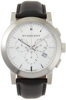 Thumbnail for your product : Burberry Check-Dial Leather-Strap Watch, Silver//Black
